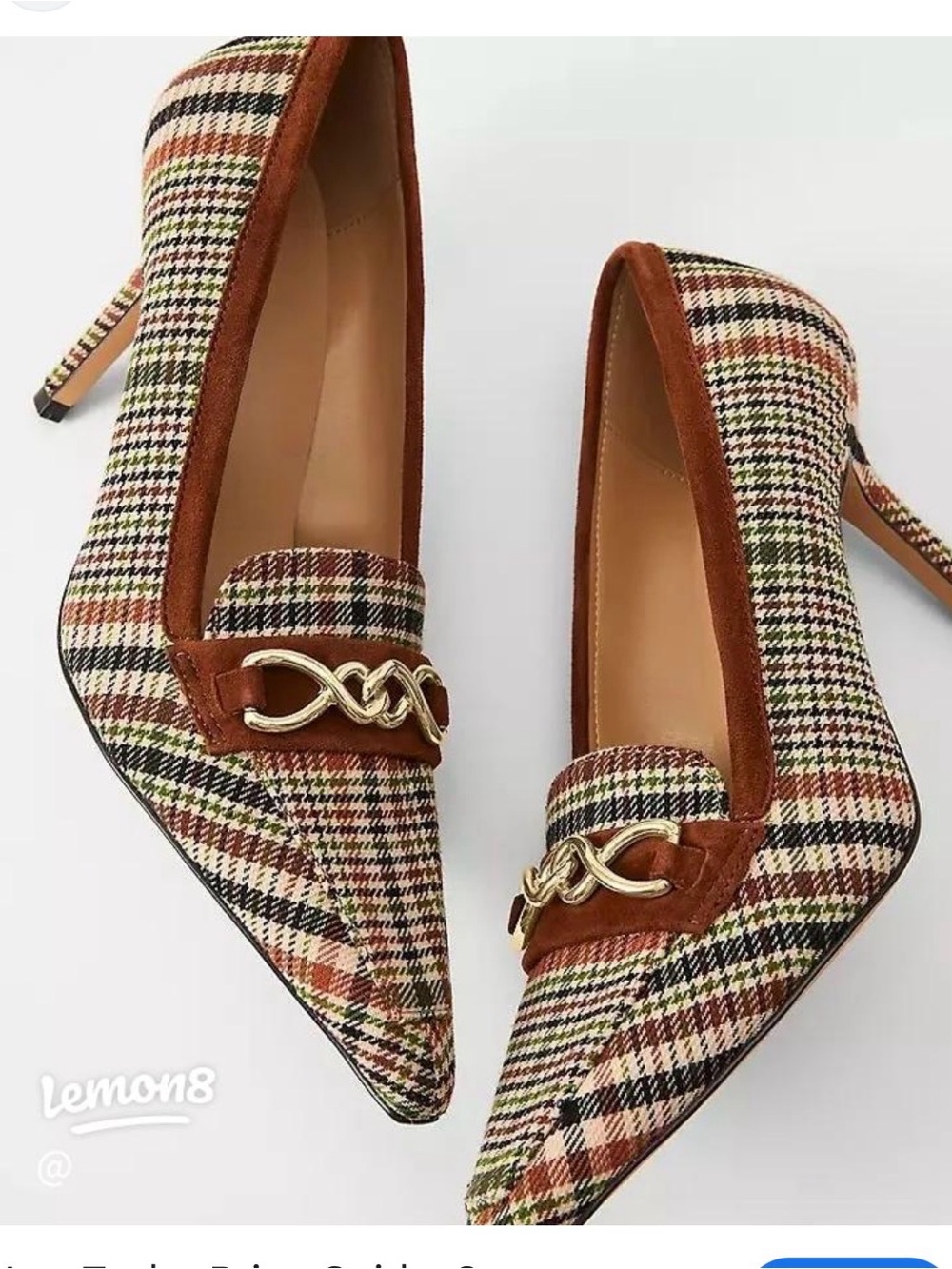Ann Taylor Brown Houndstooth Suede Chain Pointy Pumps | 10